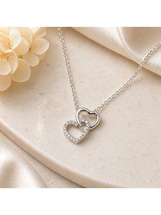 Jewelry - Vintage Double Heart Necklace Made with Swarovski Crystal Sterling Overlay Y2K